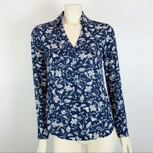 Express Portofino Blue Printed Floral Blouse XS